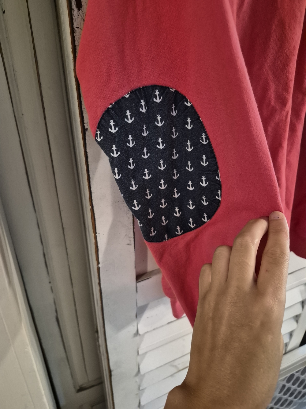Simply Southern pink cotton 1/4 zip pullover featuring navy blue anchor-patterne - Picture 3 of 7